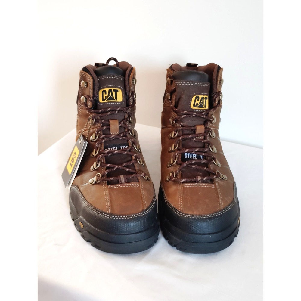 Caterpillar Men 13 Brown Leather Steel Toe Work Boots Safety Construction NWT